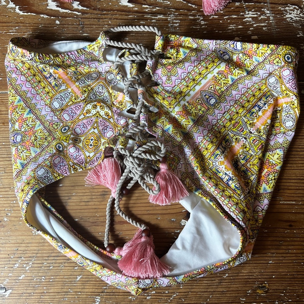 Victoria Secret Gorgeous Escape Pink Paisley High Waist Laceup Bikini - Picture 7 of 12